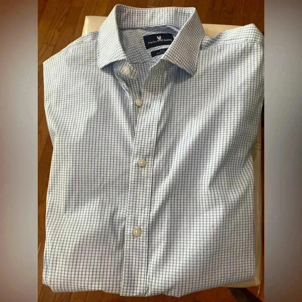 Psycho Bunny Men’s Button Down Oxford Blue and White Size 15.5 34/35
